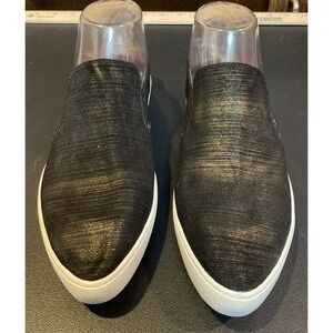 Mark Nason Womens 8 Slip On Sneakers Black Metallic Leather Pointed Toe Preppy